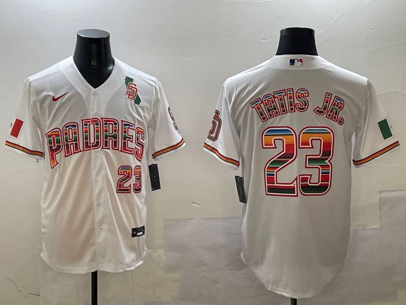 Men San Diego Padres 23 Tatis jr White Fashion Game 2025 Nike MLB Jersey style 2